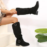 And Winter New Folded Flat Bottom Western Cowboy Boots Buckle Boots Coarse And Thin Barrel Knight