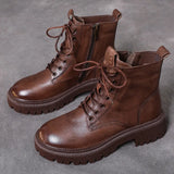 Leather Soft Bottom With Martin Boots Autumn And Winter New Short-Skin Women British Style Single Boots Work Fit Thick
