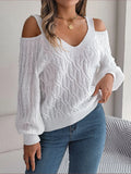 Shooting 2025 Autumn And Winter Casual Pure Color Plain Flower Shoulder Lantern Sleeve Sweater Women's