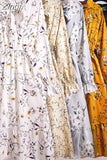 Women Floral Chiffon Dress Autumn Winter Long Sleeve Elastic Waist Bow Collar Casual Elegant Party Office Dresses