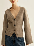 Casual Autumn/Winter Knitted Cardigan Solid Front Buckle With Simple Pocket Sweater