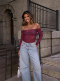 Women's Clothing Burst Perspective Umbilly Short Top Sexy Long-Sleeved Squint Solid Color