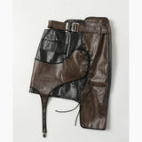 New Personality Irregular Splicing Niche Wear Rope Leather Clothes Two-Piece Skirt