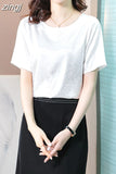 Women's Blouse Satin O-Neck Short shirts Pretty and Cheap White Print Silk Fashion Women Blouses 2023 Elegant Summer Female