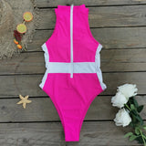 Solid Color Splicing Zipper Sleeveless Swimsuit Women 2025 New Swimsuit
