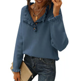And Autumn 2025 New Women's Knitted Top Casual Long-Sleeved Button-Lace Cloth Cloth