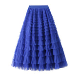Yarn Lotus Leaf Side Temperament Skirt Women's Dress 2025 Spring And Autumn New Famous Woman Long Dress Thin Cake Skirt