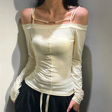Zingj 2024 New Women's Long Sleeve One-Line Shoulder Sexy Top Casual Thin