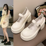 Jane Shoes Women 2025 Autumn And Winter New Fashion Round Head Thick Leather Shoes Thick Sole Single