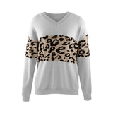 Autumn And Winter New V-Neck Spliced Knitted Shirt Women's Jacket Leopard Print Women's