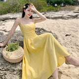 Zingj Yellow Waist Sling Dress Female Summer Summer 2023 New Seaside Resort Gentle Sexy Long