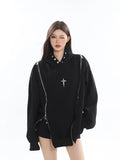 Zingj Zip Hoodie Female Fall High Street Metallic Matching Jacket Niche Hollowed-Out Design Hoodie