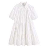 New Lapel Button Solid Color Wide Pendulum Cotton Dress