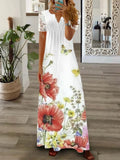Women's Dress 2025 New Dress Fashion Temperament Print Lace Short-Sleeved Long