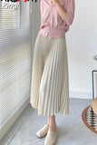 Women's Maxi Winter Skirt A-line White High Quality Brown Vintage Long Pleated Skirt Midi Elastic Waist Elegant for Women