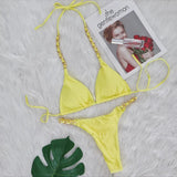 Zingj New Sexy Thong Bikini Metal Chain Rope Swimsuit Split Band Solid Color Women's
