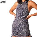 Women Ladies Sleeveless O neck Drawstring Bodycon Slim Summer Casual Party Mini