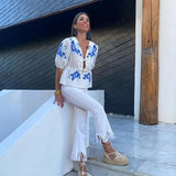 Women's V-Neck Tie With Printed Short-Sleeved Top - Explosive Long-Term Stocking Assured
