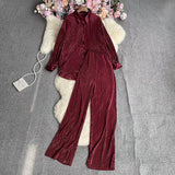 Suit Female Temperament Loose Long-Sleeved Shirt Two Sets Of Leisure High-Waist Hanging Pendant 100