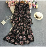 And Autumn Gentle Wind Korean Version Of Sweet Round Collar Lote Side To Receive Waist Thin A Word Broken Flower Chiffon Dress