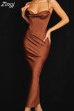 Satin Maxi Dress Sexy Long Prom Evening Party Dresses With Glove Purple V Neck Spaghetti Strap Dresses For Women
