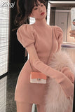 Sexy O-Neck Slim Casual Office Lady Knitted Mini Dress Sweater Women Party Design Long Sleeve One Piece Dress Elegant