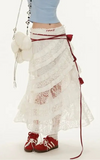 White Lace Layer Tulle Midi Skirt-Outfit