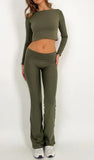 Fashion Casual Hottie Umbilized Summer Milk Silk Long-Sleeved Top Two Sets Of