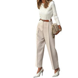 Spot 2025 Spring New Women's Fashion Temperament Pure Color Versatile High Waist Trousers