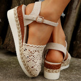 Slope Heel Sandals 2025 Summer New Bun Head Weaving A Word Buckle With Women's Sandals