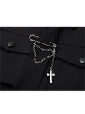Women Blouses Harajuku Punk Streetwear Black Casual Gothic Tie Blouse Vintage Long Sleeve Loose Turn Down Collar Shirt