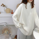Zingj High Collar Solid Color Design Sense Head Loose Pit Jacket Women's Long Sleeve Sweater Autumn Winter New Bottom Sweater-Outfit