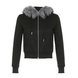 Cloth Forget Camouflage Printed Hair Splicing Cap Plus Velvet Short Jacket Hottie Waist Zipper Open Shirt