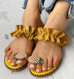 Size Large-Size Women's Shoes 2025 Summer New Pineapple Water Drill Cool Slippers Women Wear Flat Beach