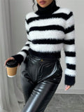And Winter New Women's High-Collar Striped Sweater Top Knitted Hottie