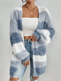 And Winter Women's New Knitted Plush Coat Long Striped Open