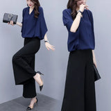 New Large-Size Women's Summer Two-Piece Sant Chiffon Broad Leg Trousers Casual Fashion Suit