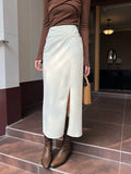Xixi 2025 Autumn New Temperament Commuting High-Waisted Half-Body Skirt Thin Open Fork Ass Skirt Women