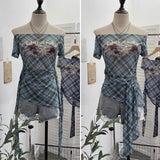 Y2k Single-Layer Mesh Yarn Printed Short-Sleeved T-Shirt Design With A Word Strap To The Shoulder