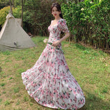 Zingj Retro Tea Break Broken Flower Elegant Dress Niche Design Long Temperament Goddess Princess Fan Socialite Short