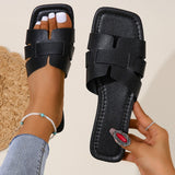 Version Of The Solid-Color Flat-Bottomed Slippers Women Slippers Square Head Breathable One Foot Pedal Home Slippers