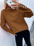 Zingj And Winter New Striped High Leader Mouth Button Sweater Solid Color Casual Loose Plus Size Sweater Woman-Outfit