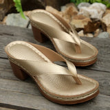 Summer New Large-Size Slippers Women's Toe High Heel Coarse Heel Casual Wearing Beach Women's