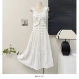 Tie Wearing A Female Spring Dress Holiday Style Short Flying Sleeve Slings Hoisted High-Waisted Skirt