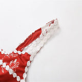 Retro Sexy Red Lattice Print Side Of The Waist-In-Scuttered Sling