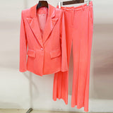 And Winter 2025 New Women's Professional Fashion A Buckle Gold Velvet Suit Jacket + Horn Pants Set Two