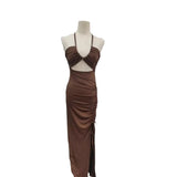 Zingj Sexy Hot Girl High Slit Wrinkle Hang Neck Type Temperament Show Chest