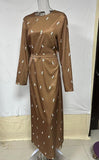 Zingj Fall 2023 New Round Collar Floral Long Sleeve Belt Shows Thin Hip Dress-Outfit