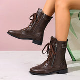 Women's Autumn And Winter New Martin Boots Fashion Solid Color Side Zipper Low-Heeling Mid-Sleesize