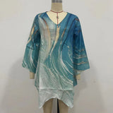 Printed Long Sleeve V-neck Patchwork
